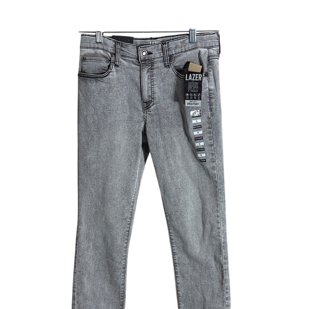 Lazer Maximum Comfort Flex Slim Straight Gray Acid Wash Jeans Size 16 NWT